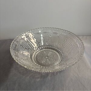 Vintage Pressed Glass Bowl 8.5” Clear Starburst Pattern